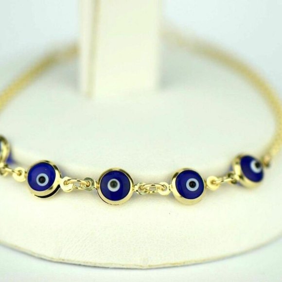 14k Yellow or White Gold Evil Eye 7" Bracelet - Picture 11 of 11